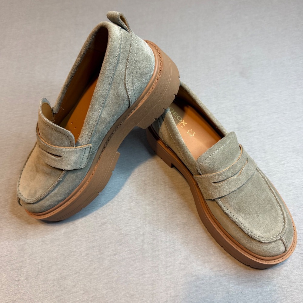 Geox Spherica EC7 loafers Suede Sage Green Lug Sole Platform Shoes Womens 6